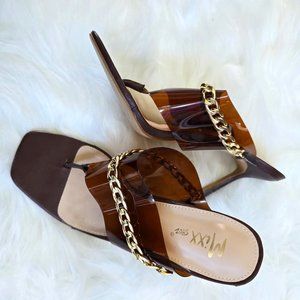 Brown Thong Heeled Sandals